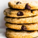 a stack of 5 gluten free vegan chocolate chip cookies