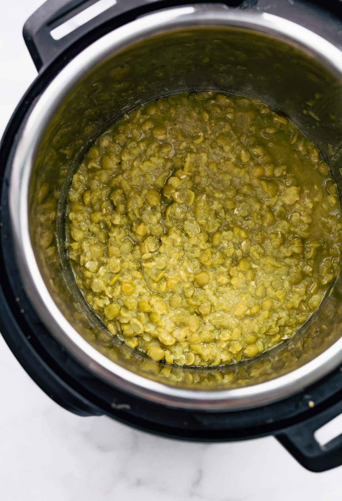 Overhead shot of cooked Spit Peas in an Instant Pot