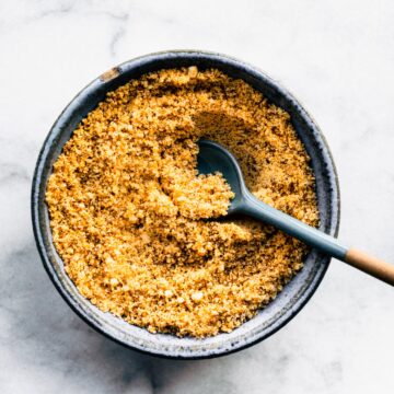 Overhead image of a bowl of homemade gluten-free panko crumbs.