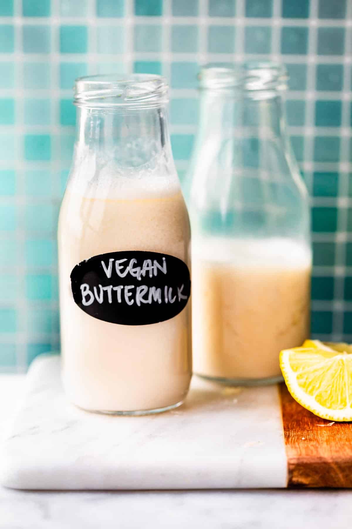 A glass jar of vegan buttermilk.