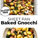 Baked gnocchi on sheet pan with kale and bacon