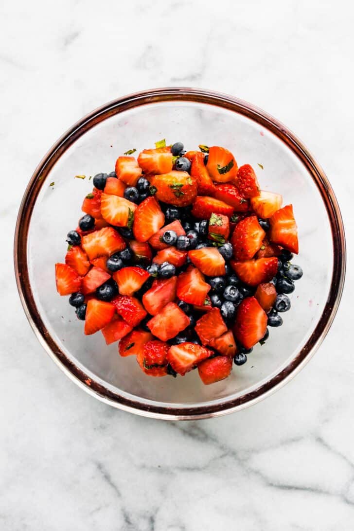 Fresh berries tossed with a honey dressing and fresh herbs.