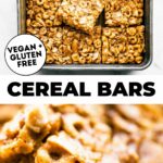 Two gluten free cereal bars photos with text between them.