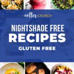 Graphic with nine nightshade free recipes with blue text overlay.